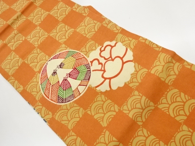 JAPANESE NAGOYA OBI / CHIRIMEN / KATAZOME / CHECKERED